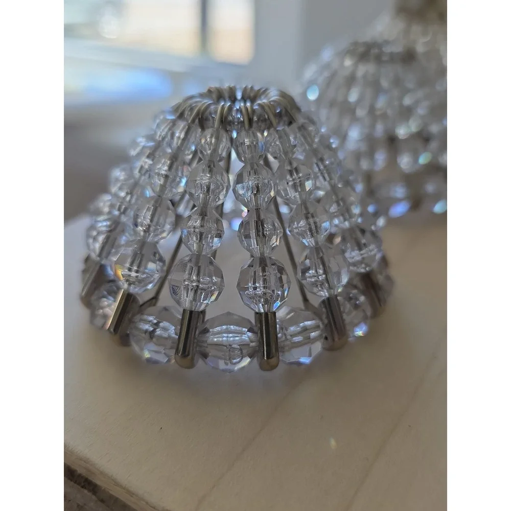 Vintage Beaded Safety Pin Christmas Ornaments Clear Crystal Look Lot of 7